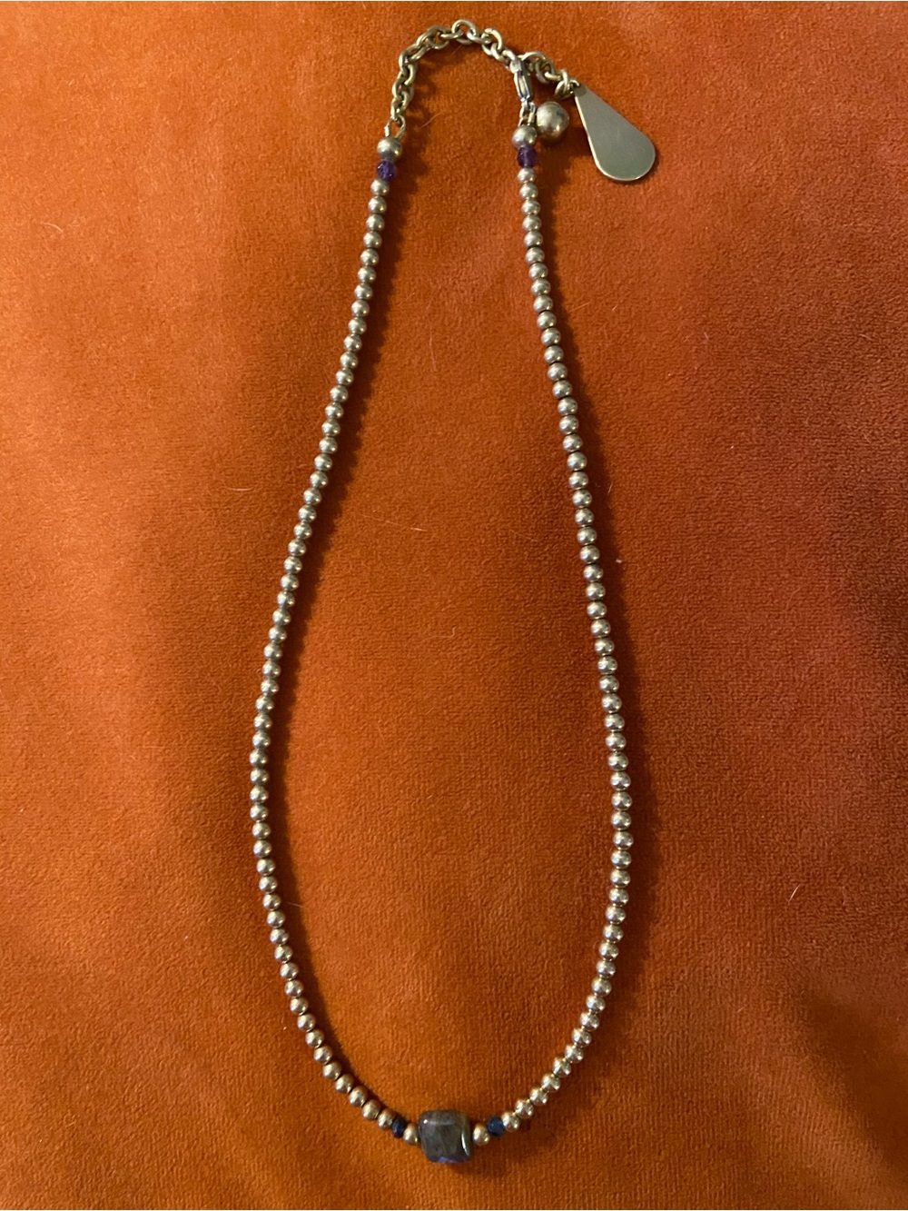 Raw Brass Beaded Necklace with Labradorite Focal Bead